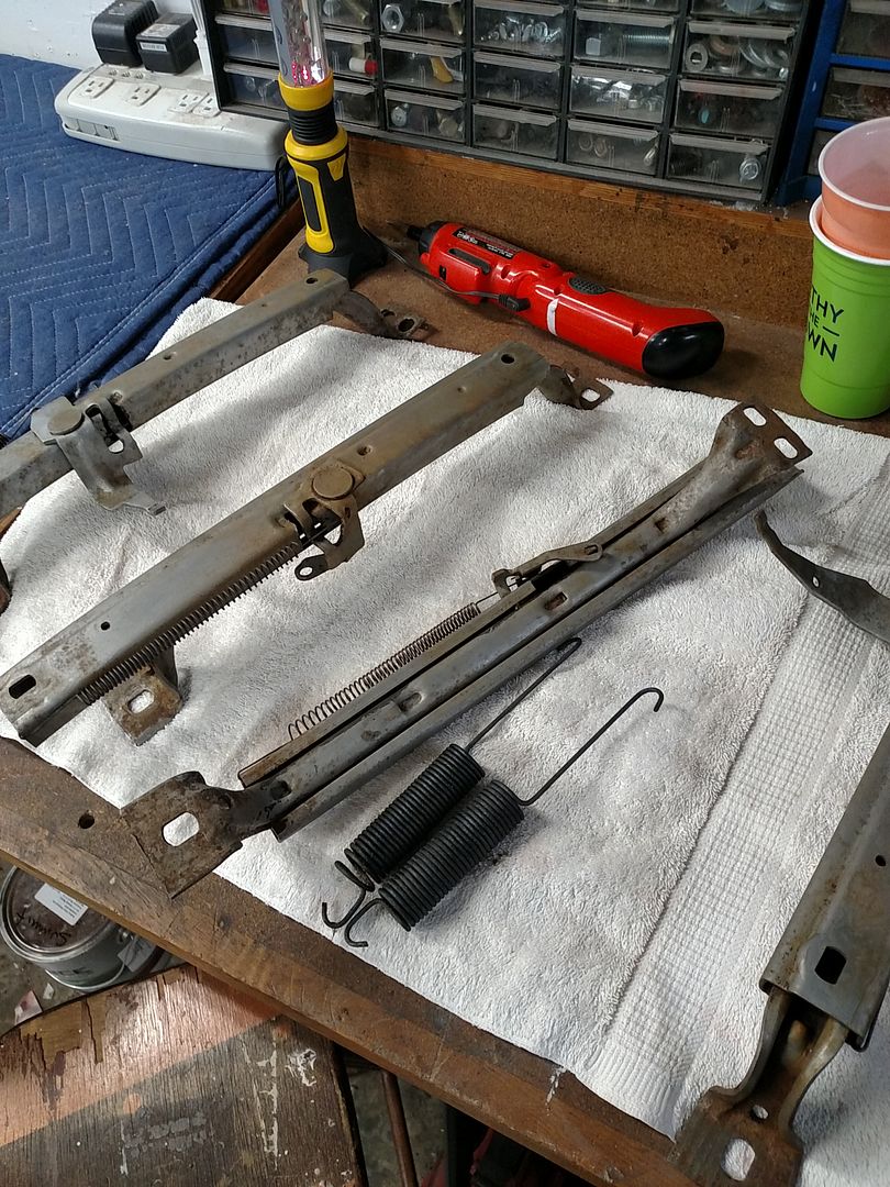 White Vinegar rust removal on seat tracks Team Chevelle